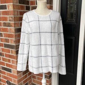 J. Jill Wearever Fuzzy Knit Eyelash Window Pane Sweater